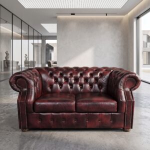 Chesterfield Bank Leder Rood-Bruin 1,65 m