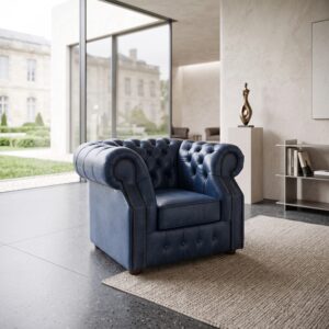 Chesterfield Fauteuil Leder Blauw