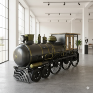 Minibar Wijnrek Stoomlocomotief Locomotief Mangohout Metaal 2.20m