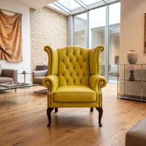 Chesterfield Oorfauteuil Leder Geel
