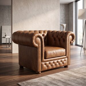 Chesterfield Fauteuil Leder Mocca