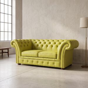 Chesterfield Bank Leder Geel 1,80 m