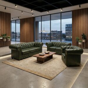 Chesterfield Bankstel Donkergroen 3-2-1 Leder