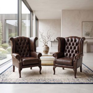 Chesterfield Fauteuil Set Leder Donkerbruin
