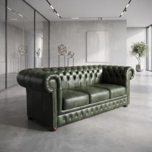 Chesterfield Bank Leder Donkergroen 2,07 m