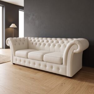 Chesterfield Bank Leder Cremewit 2,30 m