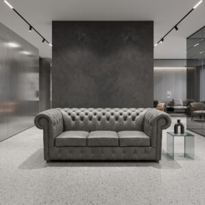 Chesterfield Bank Leder Grijs 2,07 m
