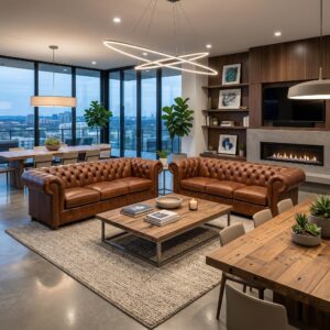 Chesterfield Bank Leder Cognac 2,20 m Set