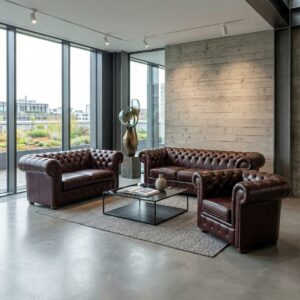 Chesterfield Bankstel Rood-Bruin 3-2-1 Leder