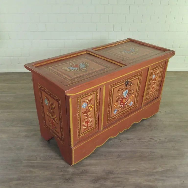 Dekenkist Kist Beschilderd Antiek Grenen - Afbeelding 5