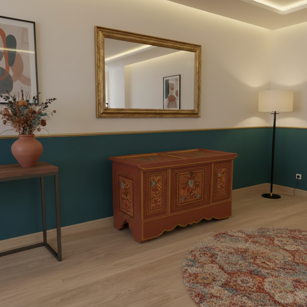 Dekenkist Kist Beschilderd Antiek Grenen - Afbeelding 2