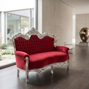 Bank Sofa Barokstiil Zilver-Rood 1,40 m