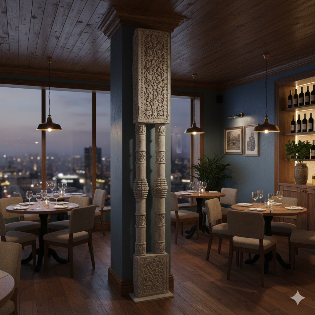 Zuil India Antiek Teak - Afbeelding 2