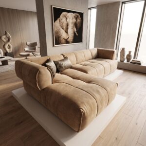 Bank Hoekbank Leder Camel 1,55 m x 3,00 m