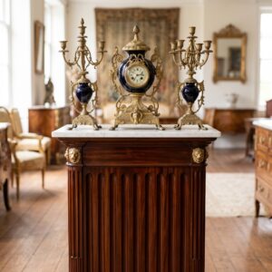 Tafelklok Pendule Jugendstil 1910 Porcelein Brons