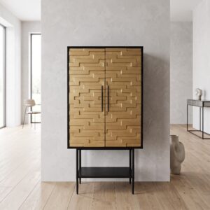 Kast Massief Hout Zwart-Goud 0,70 m