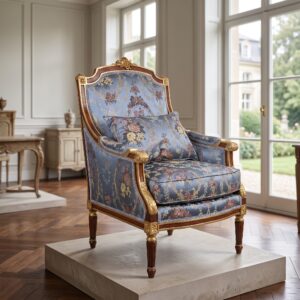 Baroktroon Fauteuil Blauw Gebloemd