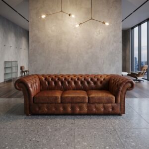 Chesterfield Bank Leder Antiekbruin 2,40 m