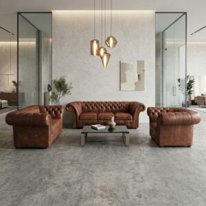 Chesterfield Bankstel Leder Antiekbruin 3-2-1