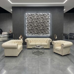 Chesterfield Bankstel Cremewit 3-2-1 Leder