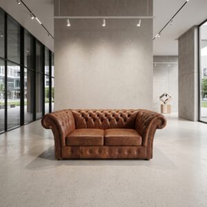 Chesterfield Bank Leder Antiekbruin 2,00 m