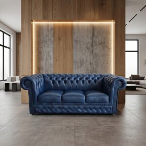 Chesterfield Bank Leder Blauw 2,07 m
