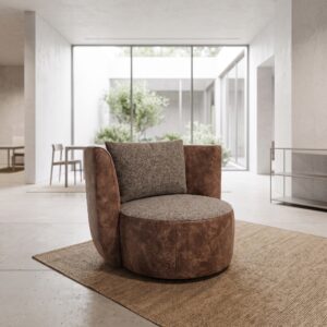 Retro Design Fauteuil Bruin Leder Stof