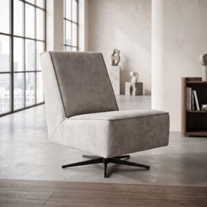 Retro Design Fauteuil Wit-Grijs Leder