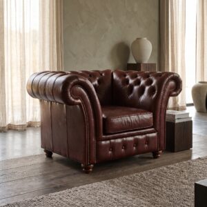 Chesterfield Fauteuil Leder Donkerrood-Bruin