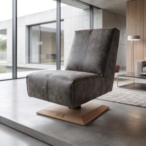 Design Fauteuil Grijs-Bruin Leder