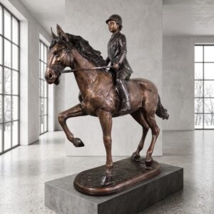 Beeld Tuinbeeld Paard met Ruiter Brons 1,20 m