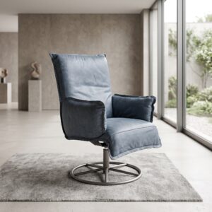 Design Fauteuil Blauw-Grijs Leder