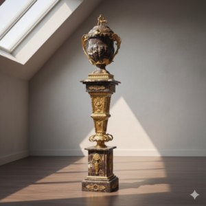 Zuilen met Vaas Brons Marmer Zwart 1,77 m