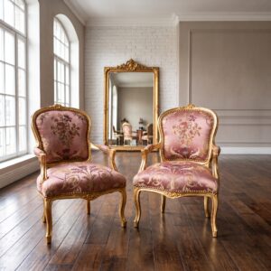 Barokstoel Bloemen Goud-Roze Set