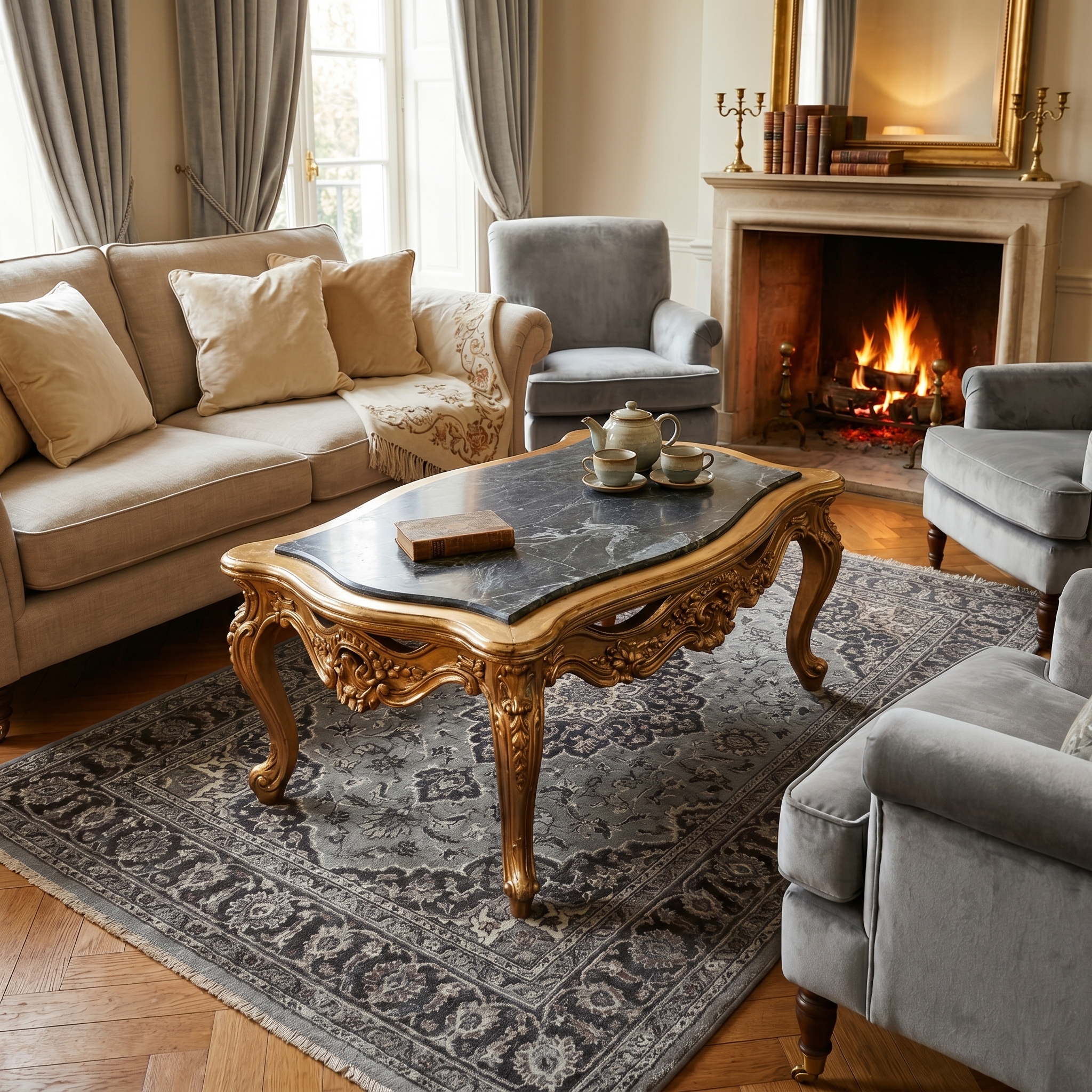 Salontafel Neo-barok Goud Marmer - Afbeelding 2