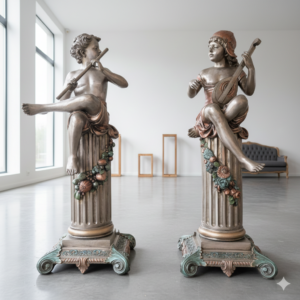 Beelden Kinderen Fluit Mandoline Brons 1,54 m Set