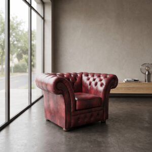Chesterfield Fauteuil Leder Donkerrood-Zwart 1,25 m