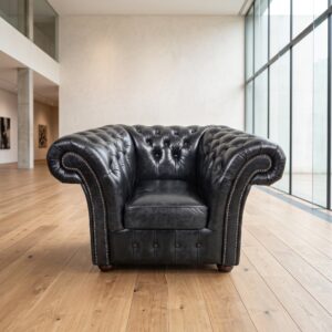 Chesterfield Fauteuil Leder Zwart 1,25 m