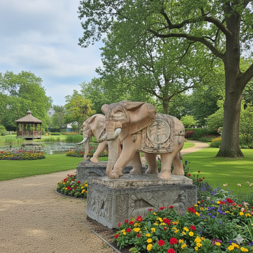 Marmeren Beeld Olifant op Sokkel 2,10 m Set - Afbeelding 3