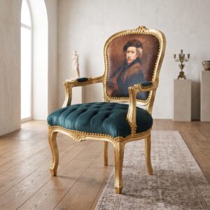 Barokstoel Stoel Barokstijl Rembrandt Goud Mint-Turkoois