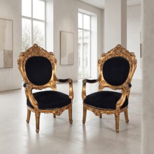 Barokstoel Stoel Zwart-Goud Neo-barok Set