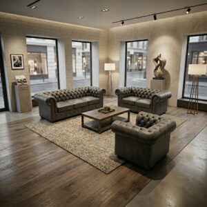 Chesterfield Bankstel Antraciet  3-2-1 Leder