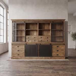 Vitrine Boekenkast Massief Hout 3,14 m