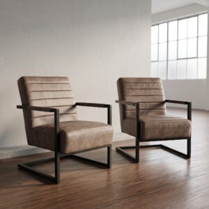 Stoel Eetkamerstoel Leder Beige Set
