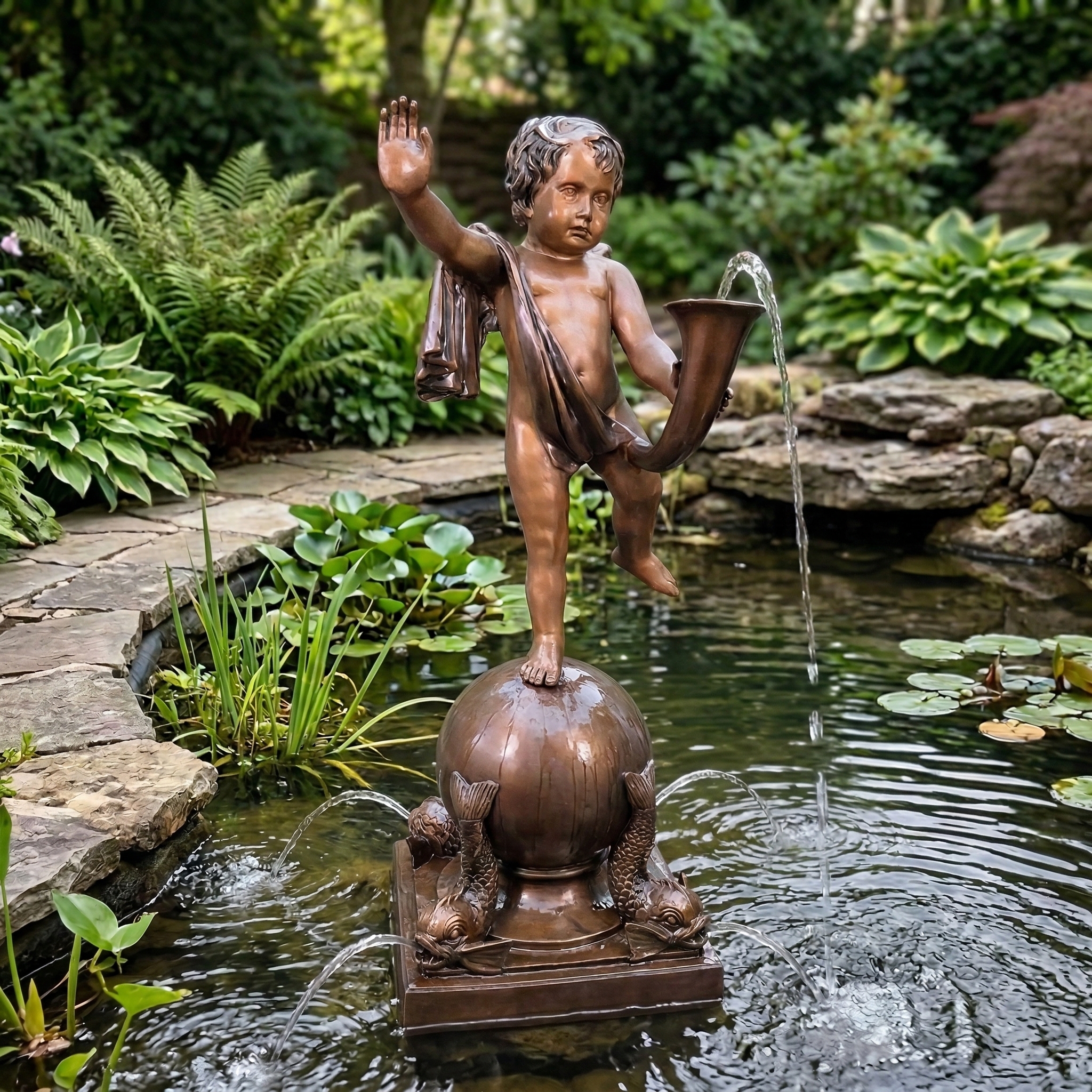 Waterspuwer Beeld Decoratie Fontein Brons 1,25m - Afbeelding 2