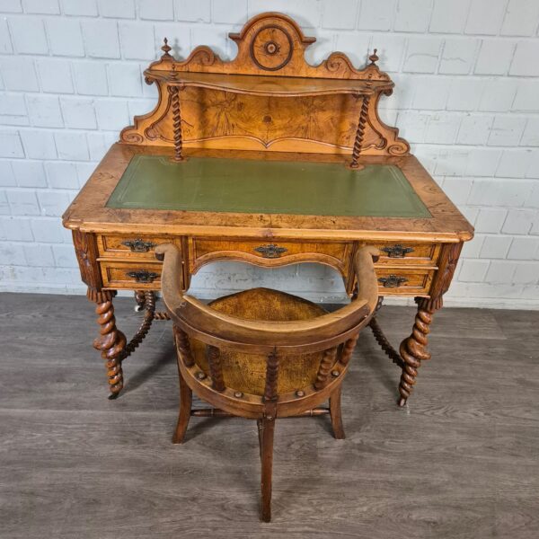 Bureau met Stoel Biedermeier 1850 Noten - Afbeelding 2