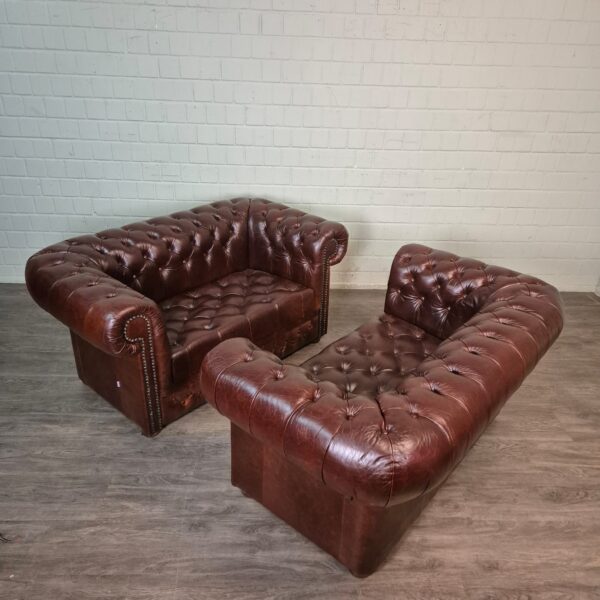 Chesterfield Banken Leder Kastanje-bruin 1,65 m Set