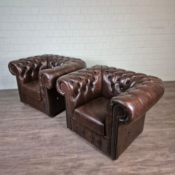 Chesterfield Fauteuil Leder Bruin Set