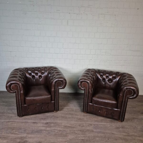 Chesterfield Fauteuil Leder Bruin Set - Afbeelding 2