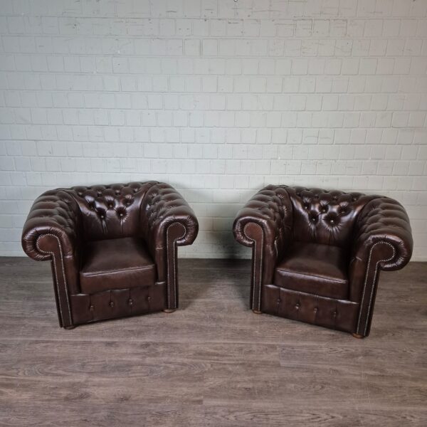 Chesterfield Fauteuil Leder Bruin Set - Afbeelding 3